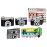 4 Subminiature Cameras (14 x 14 mm) 1) Walter Kunik, Frankfurt. Petie, black, case. – 2) Mycro