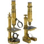 2 French Brass Compound Microscopes
Brass, original lacquer. 1) Signed on the limb: "Nachet et Fils,