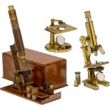 3 English Brass Compound Microscopes by Beck
1) "Smith & Beck, London", no. 1158, with combined