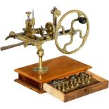 Clockmaker's Wheel-Cutting Machine with Accessories, c. 1900
German or Swiss, brass and steel,