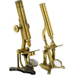 2 English Brass Compound Microscopes, c. 1860
1) Signed on the tube "H. Crouch, 51 London Wall,