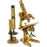 2 Brass Compound Microscopes
1) Ernst Leitz, Wetzlar. No. 211375, polished, double mirror, condenser