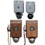 Intercom Telephone System, c. 1920
2 wall telephones, with switches, bells and earphones,