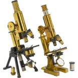 2 English Brass Compound Microscopes
1) Signed: "J. Swift & Son, London", original lacquer, double