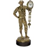 Junghans Mystery Clock, c. 1910
Swinging pendulum, gilt-patinated metal figure on wooden base, key-