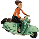 Scooter Rider by MS Brandenburg, c. 1960
GDR, lithographed tin, clockwork (working), length 6 ¾