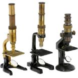 3 German Compound Microscopes, c. 1900
2 by Schütz A.G., 1 by Buschow, Cassel. Original lacquered