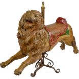 Rare Carved Carousel Lion, c. 1890
Probably Spain, signed "AS", carved wood, heavily-elaborated