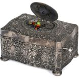 Silver Singing Bird Box, c. 1940
With going-barrel movement, bird with brightly-colored plumage,