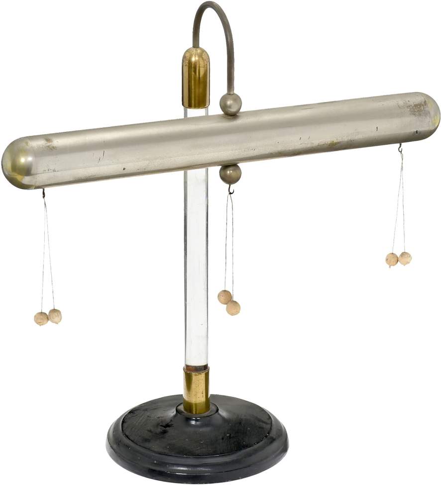 Static Charge Demonstration Model
Nickeled brass tube on isolating glass rod, with 6 elder-marrow