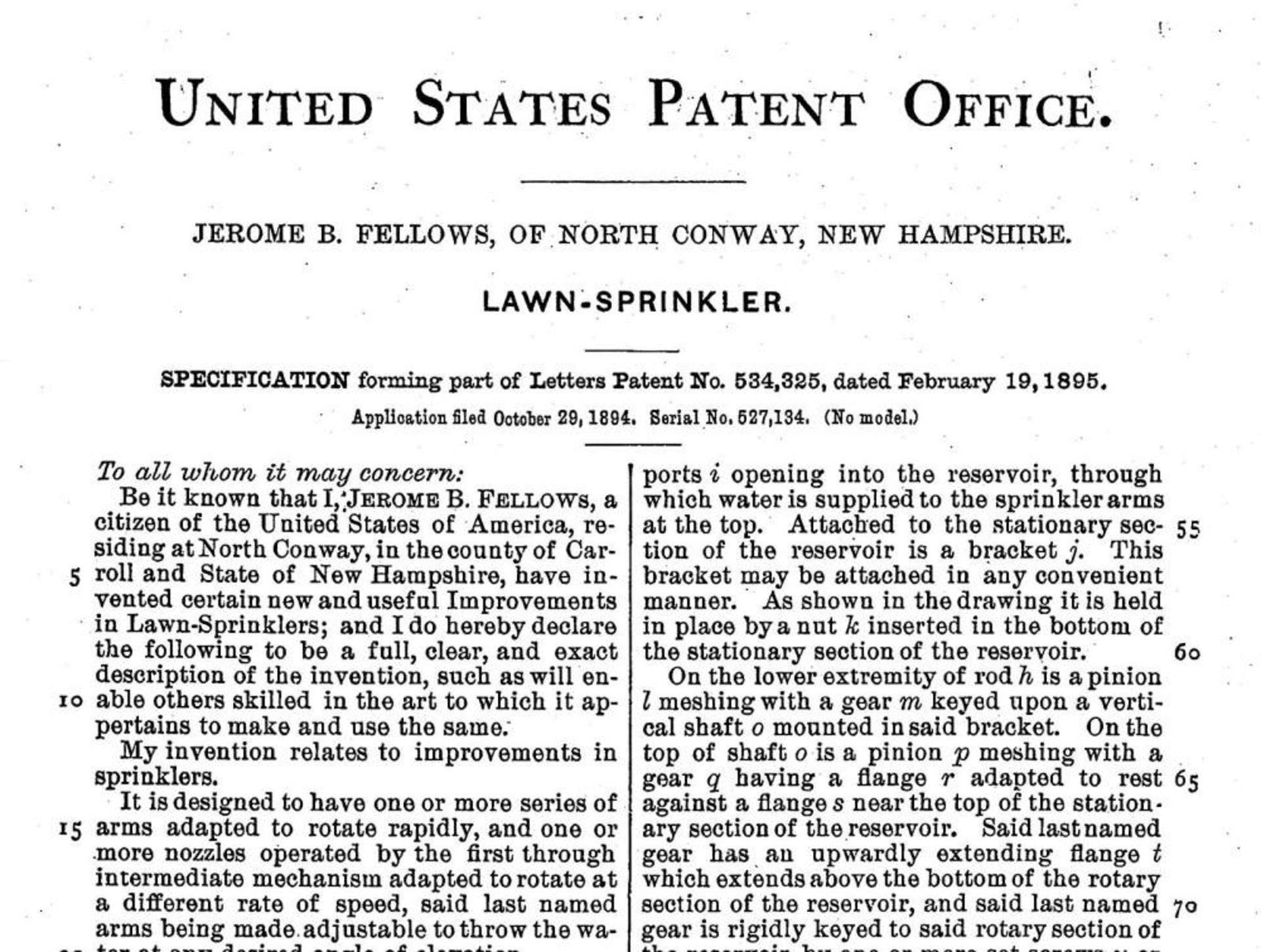 Mechanical "Twin Comet" Lawn-Sprinkler, 1895
U.S. patent: February 19, 1895 to Jerome B. Fellows, - Bild 3 aus 3
