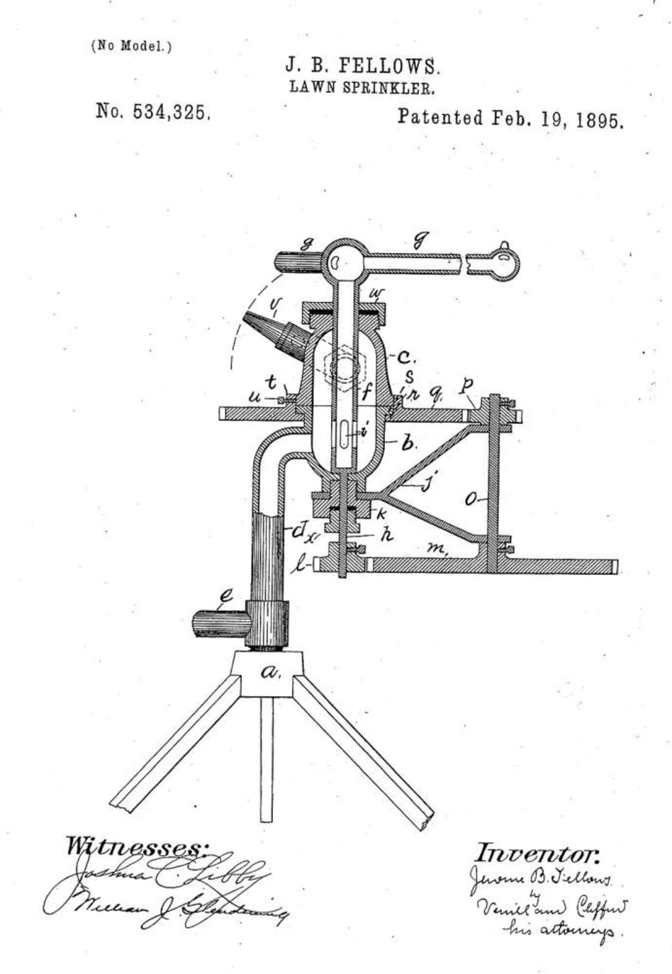 Mechanical "Twin Comet" Lawn-Sprinkler, 1895
U.S. patent: February 19, 1895 to Jerome B. Fellows, - Bild 2 aus 3