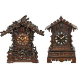 2 Black Forest Cuckoo Clocks
Mantel clocks, with half-hour cuckoo call and strike on spiral gongs