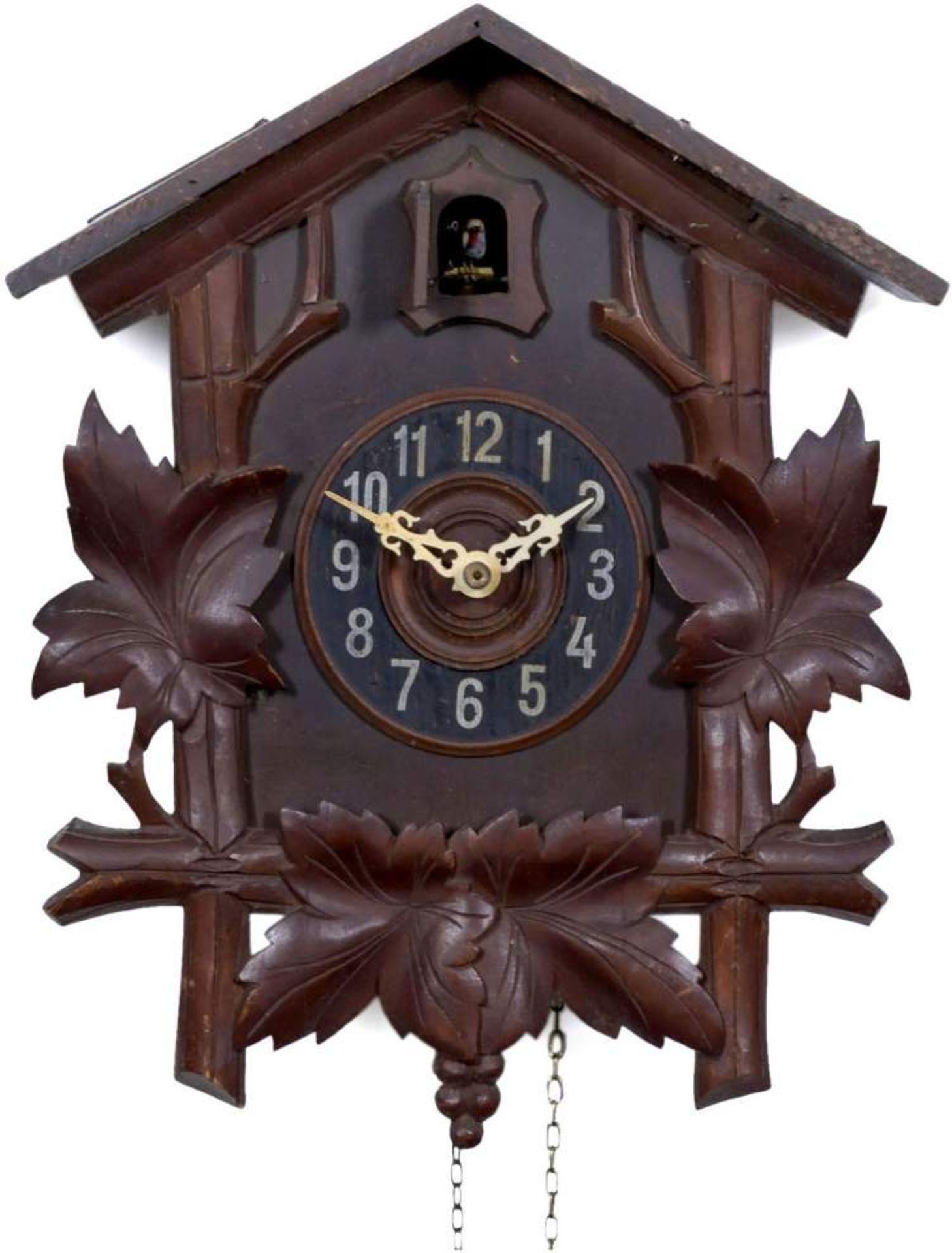 2 Black Forest Cuckoo Clocks, c. 1900
1) Large clock with cuckoo and quail, with 2 pipes each, - Bild 2 aus 3