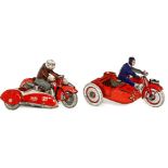 2 Toy Motorcycles with Sidecars, c. 1955
1) Hubert Kienberger. Huki no. K-1021, lithographed,