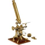 English Compound Monocular Microscope, c. 1860
Unmarked, original lacquered brass, tapped foot and