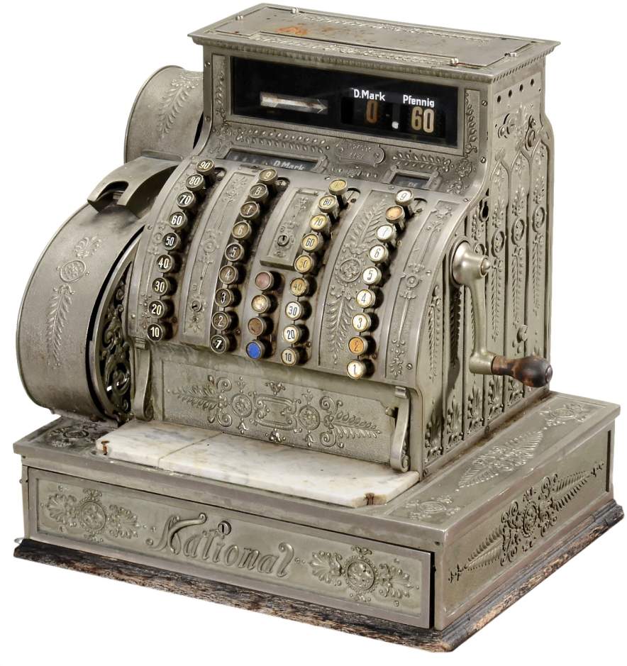 National Mod. 442X Cash Register, 1911
Serial no. 1024093, 40 keys in 5 rows, for German currency,