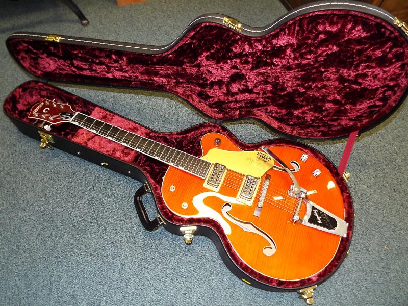 A Gretsch Brian Setzer semi-acoustic guitar, translucent amber finish, model G6120SSU, serial No. - Image 8 of 8