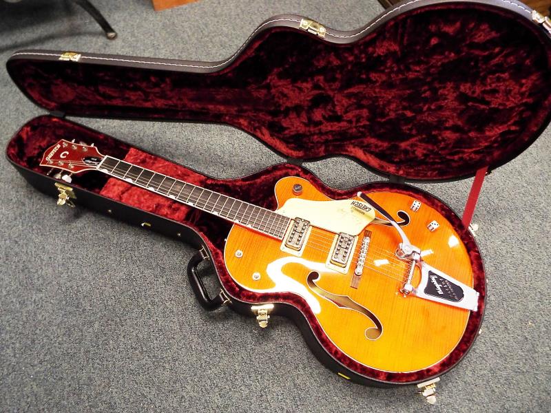 A Gretsch Brian Setzer semi-acoustic guitar, translucent amber finish, model G6120SSU, serial No. - Image 6 of 8