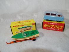 Two Dinky diecast models comprising Atlas Bus # 295 and Healey Sports Boat on Trailer # 796,
