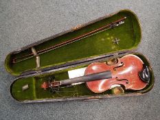 A three quarter size violin, the paper label within marked The Maidstone with bow,