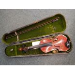 A three quarter size violin, the paper label within marked The Maidstone with bow,