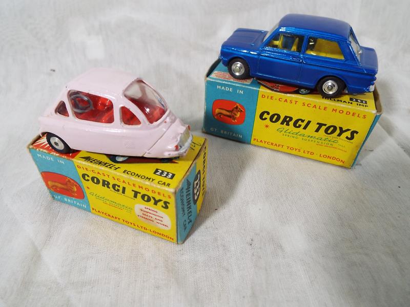 Two Corgi diecast models comprising Heinkel Economy Car # 233 and Hillman Imp # 251,