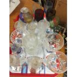 Crystal, pair cut glass candlesticks, plus various