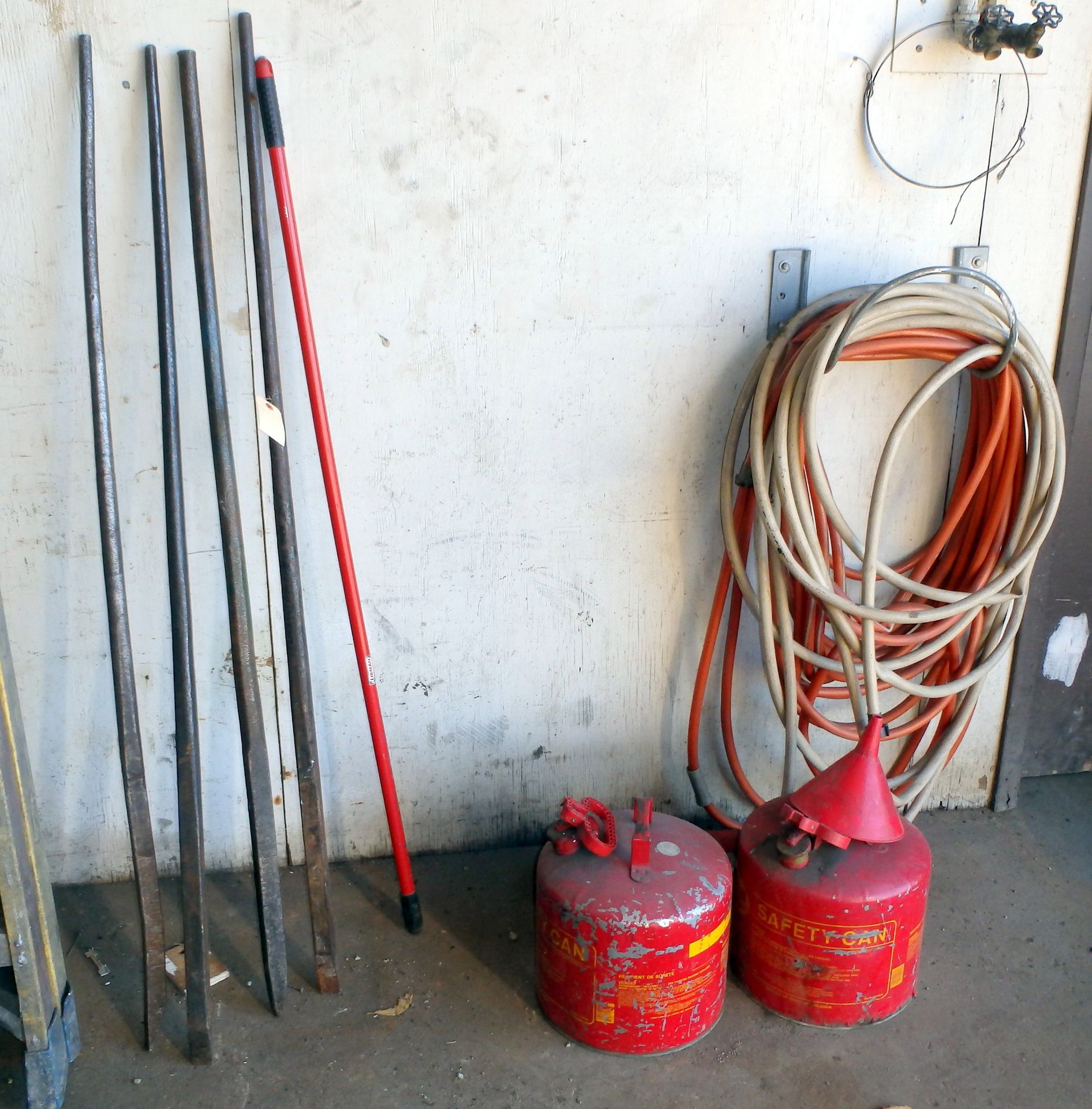 Lot of Assorted Ladders, Spud Bars, Gas Cans, Hoses - Image 3 of 3