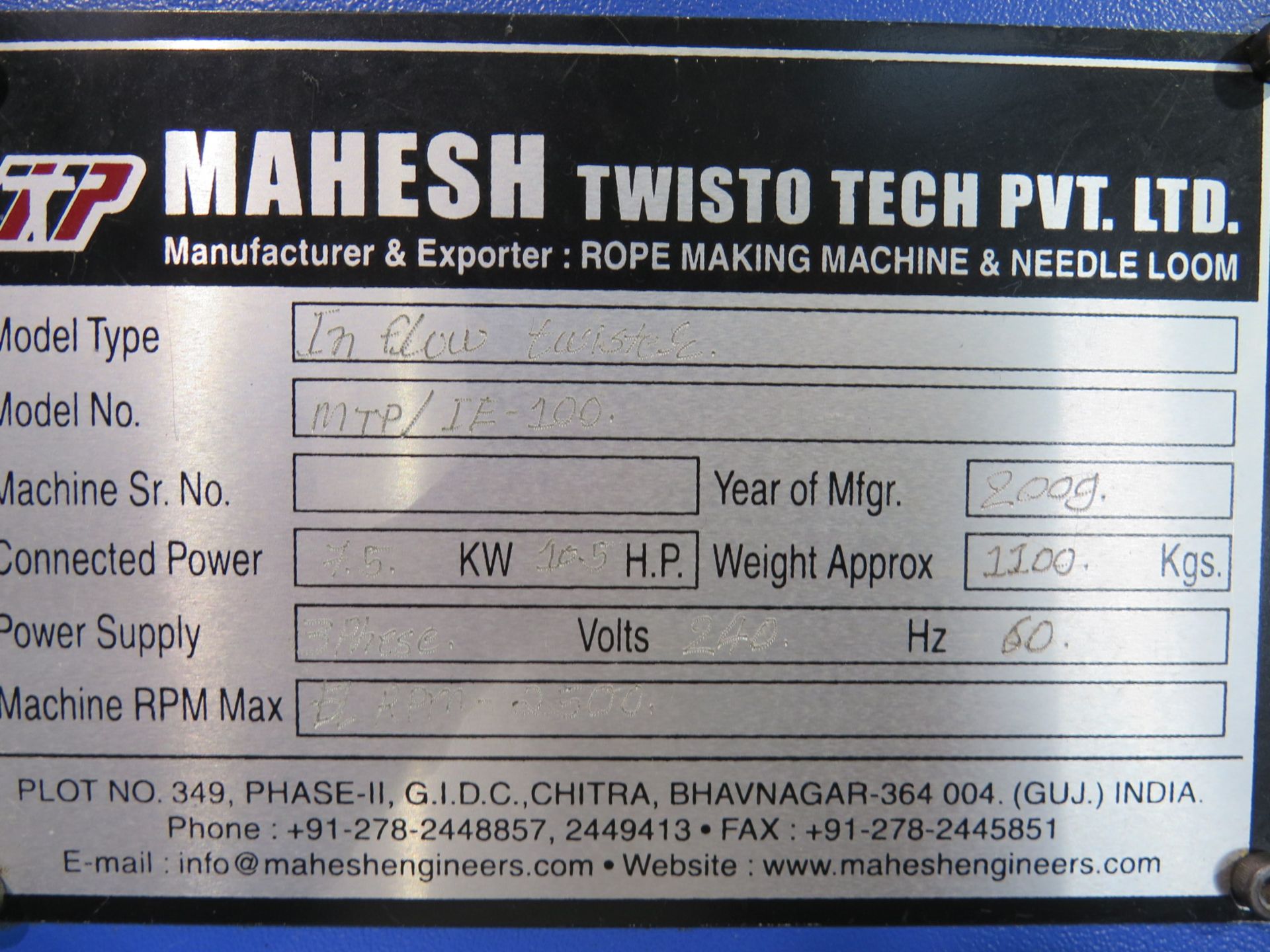2009 Mahesh mdl. MTP/IE-100 "In Flow Twister" Filament Twister - Image 5 of 5