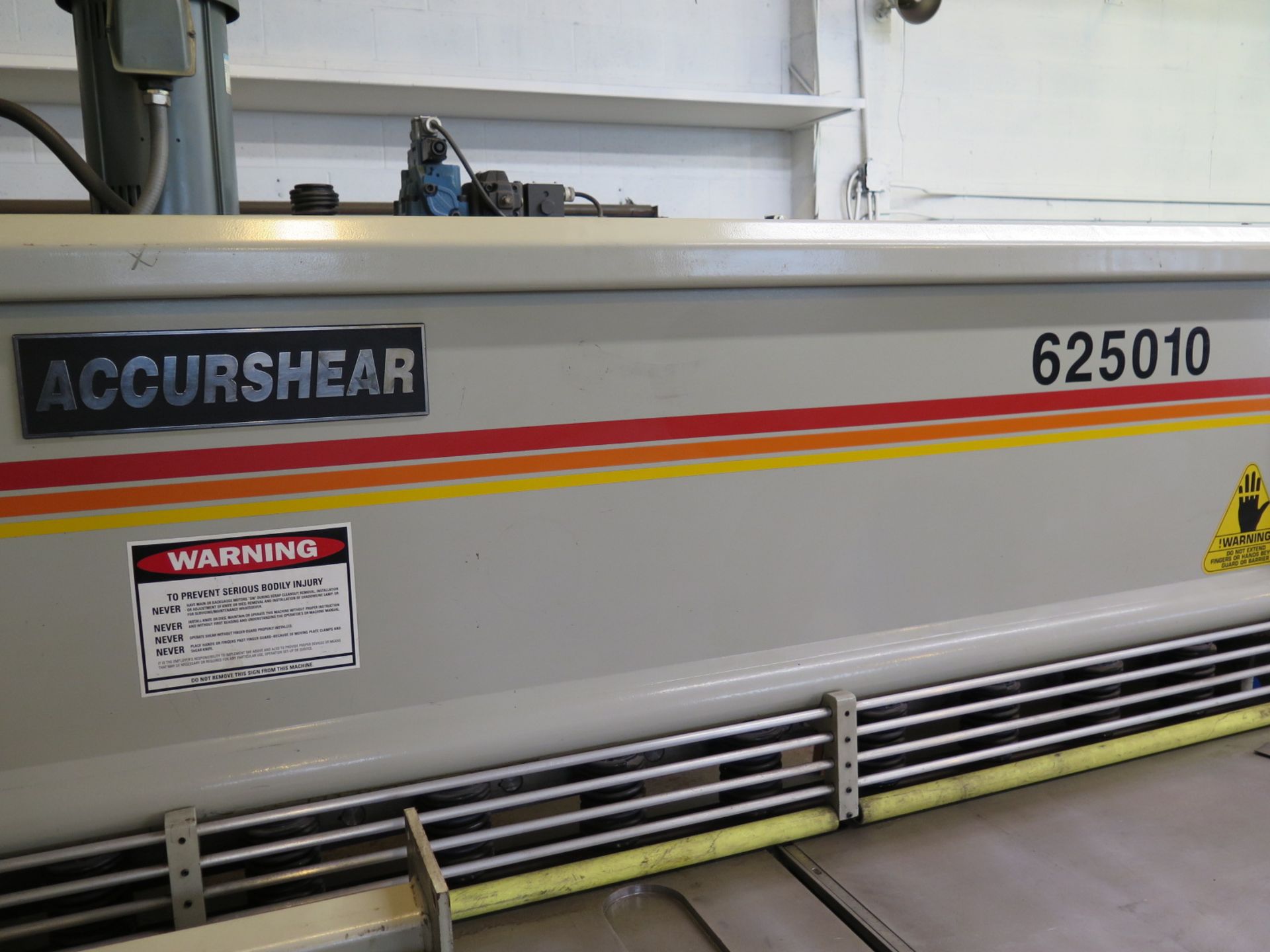 Accurshear mdl. 625010 Â¼â€ x 10â€™ Power Shear s/n 3038 w/ Accurshear SC2 Back Gage Controls, - Image 2 of 6