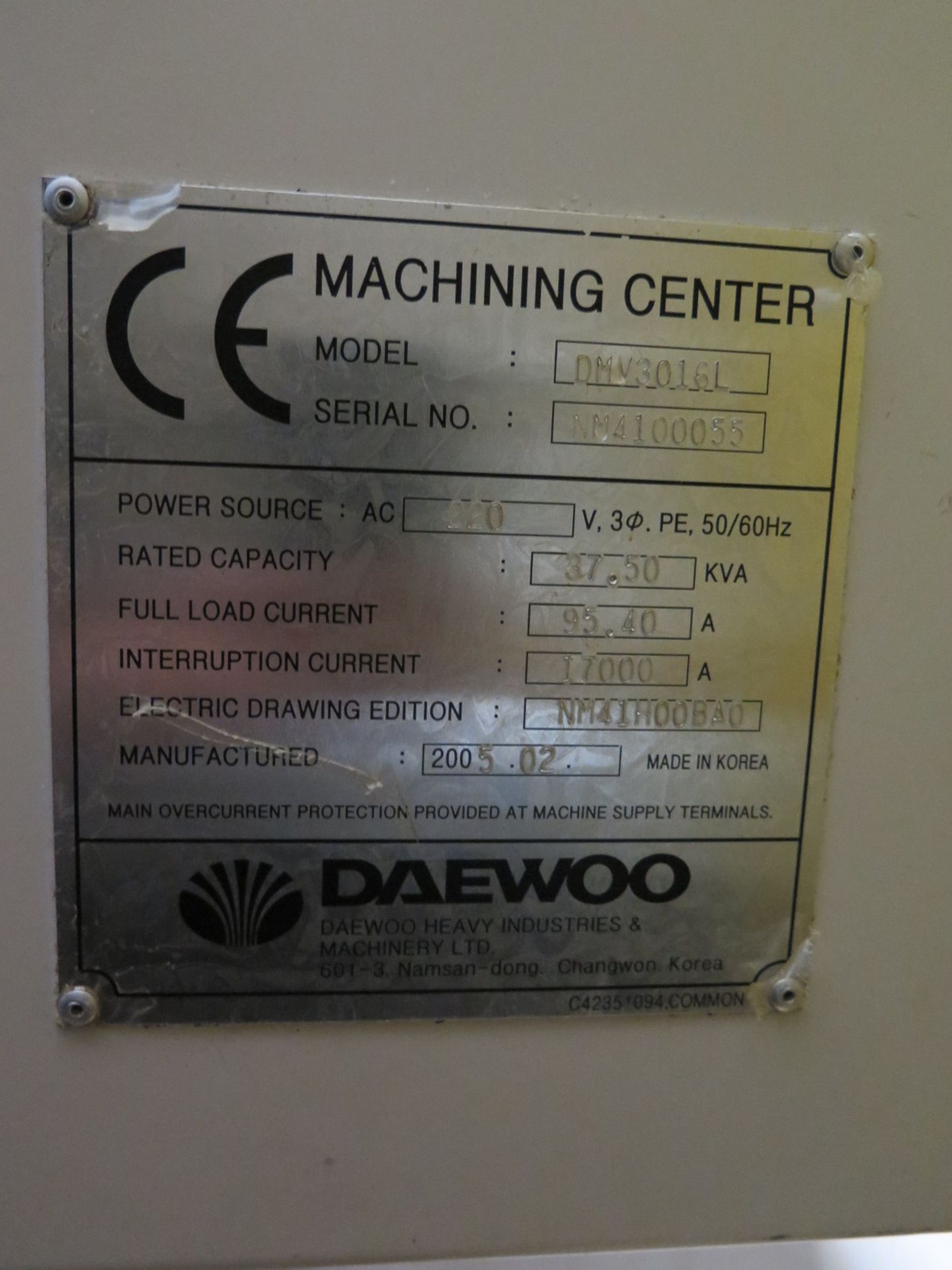2005 Daewoo Diamond Series DMV3016L CNC Vertical Machining Center s/n NM4100055 w/ Daewoo-Fanuc i- - Image 8 of 8