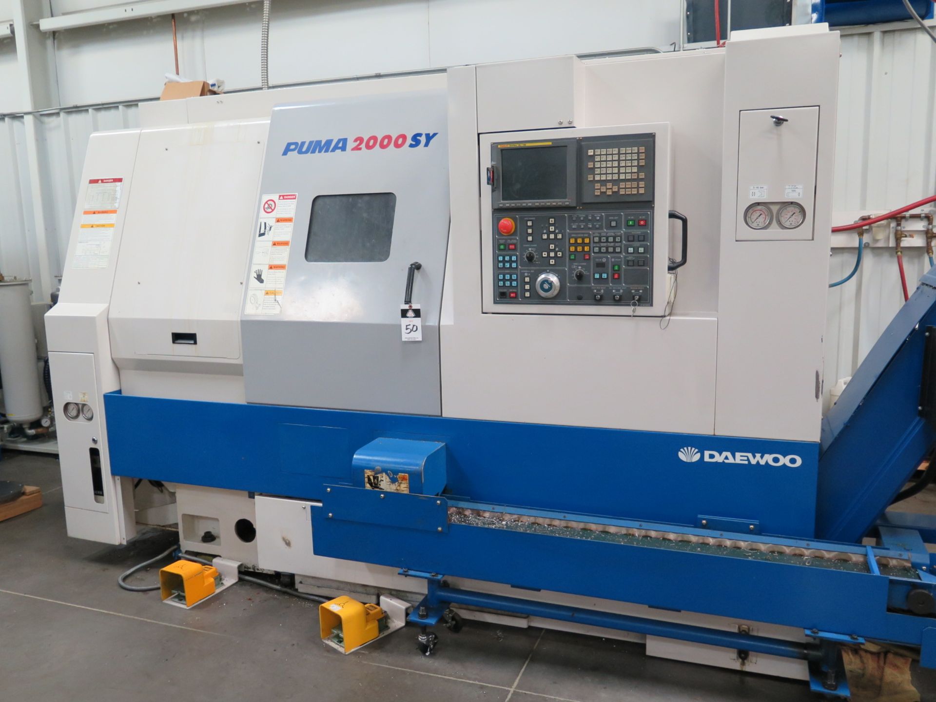 2003 Daewoo PUMA 2000SY Twin Spindle Live Turret CNC Turning Center s/n P200SY0202 w/ Fanuc Series