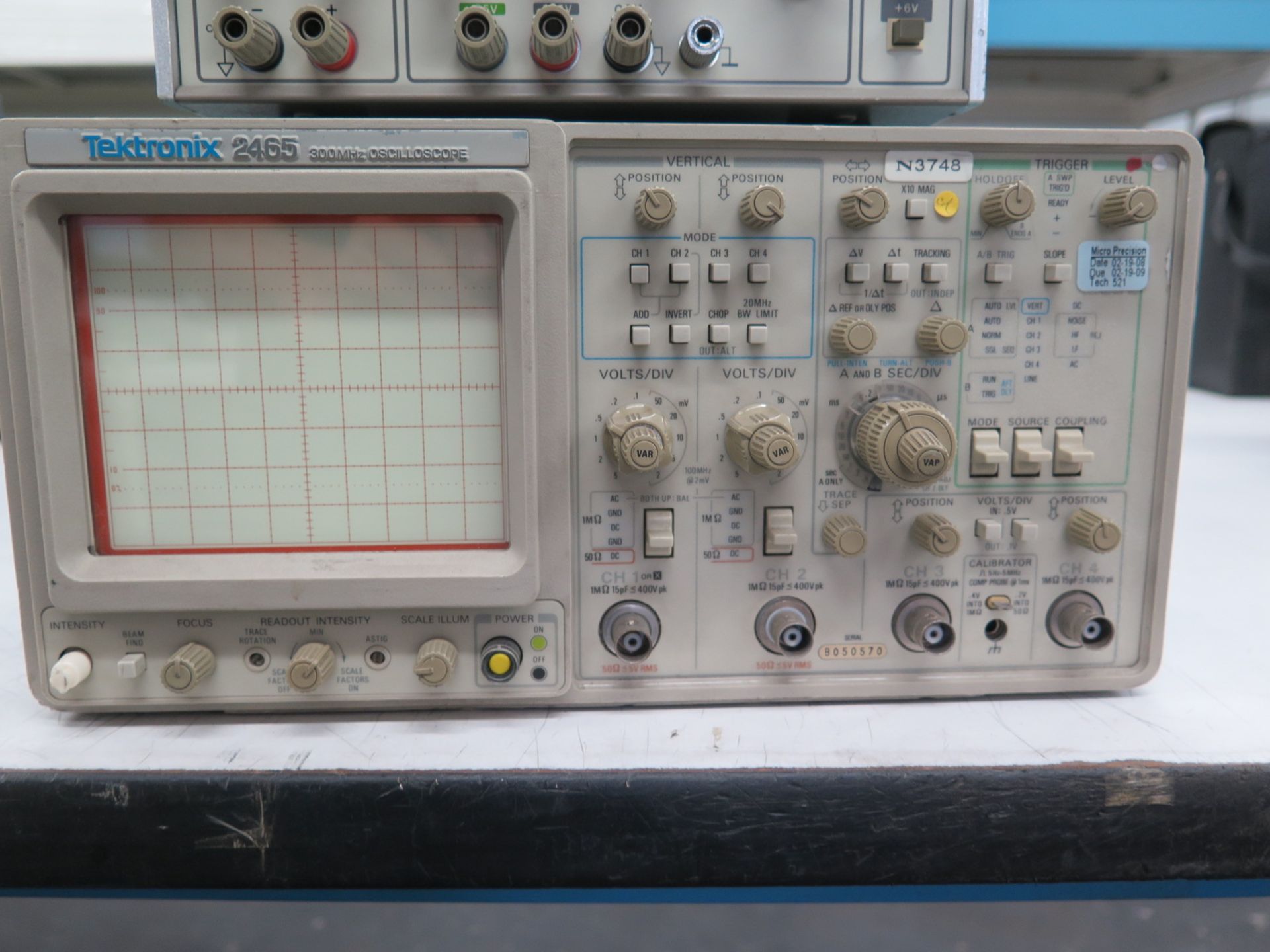Tektronix mdl. 2465 300MHz Oscilloscope, Leader mdl. LPS152 DC Tracking Power Supply, Fluke mdl. A90 - Image 2 of 6