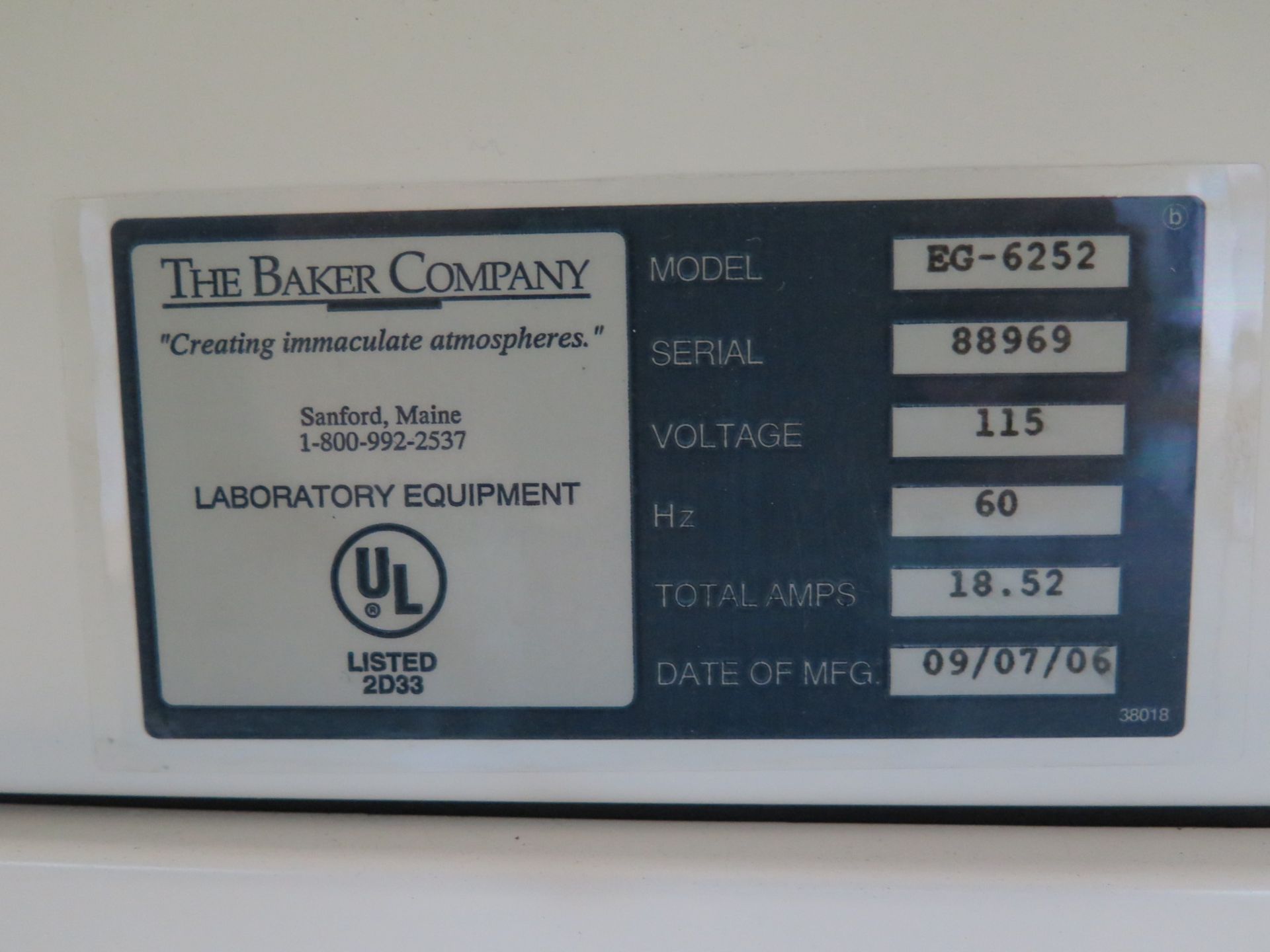 2006 Baker Co. mdl. EG-6252 Stainless Steel Laboratory Flow Hood s/n 88969 74”W x 34”D x 64”H - Image 6 of 7