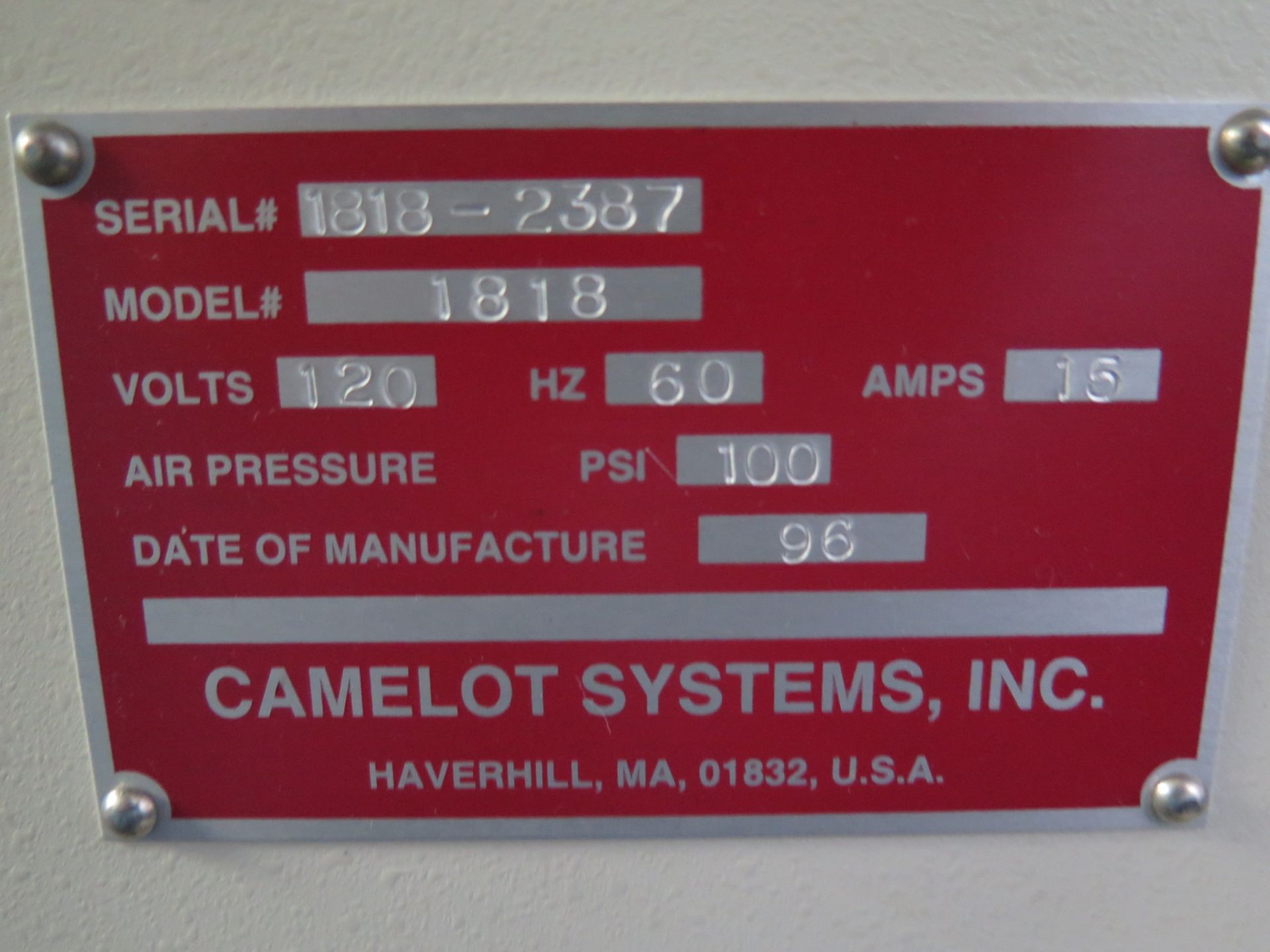 Camelot Systems “Cam/alot” mdl. 1818 CNC Dispensing System s/n 1818-2387 w/ Video Inspection System, - Image 8 of 9