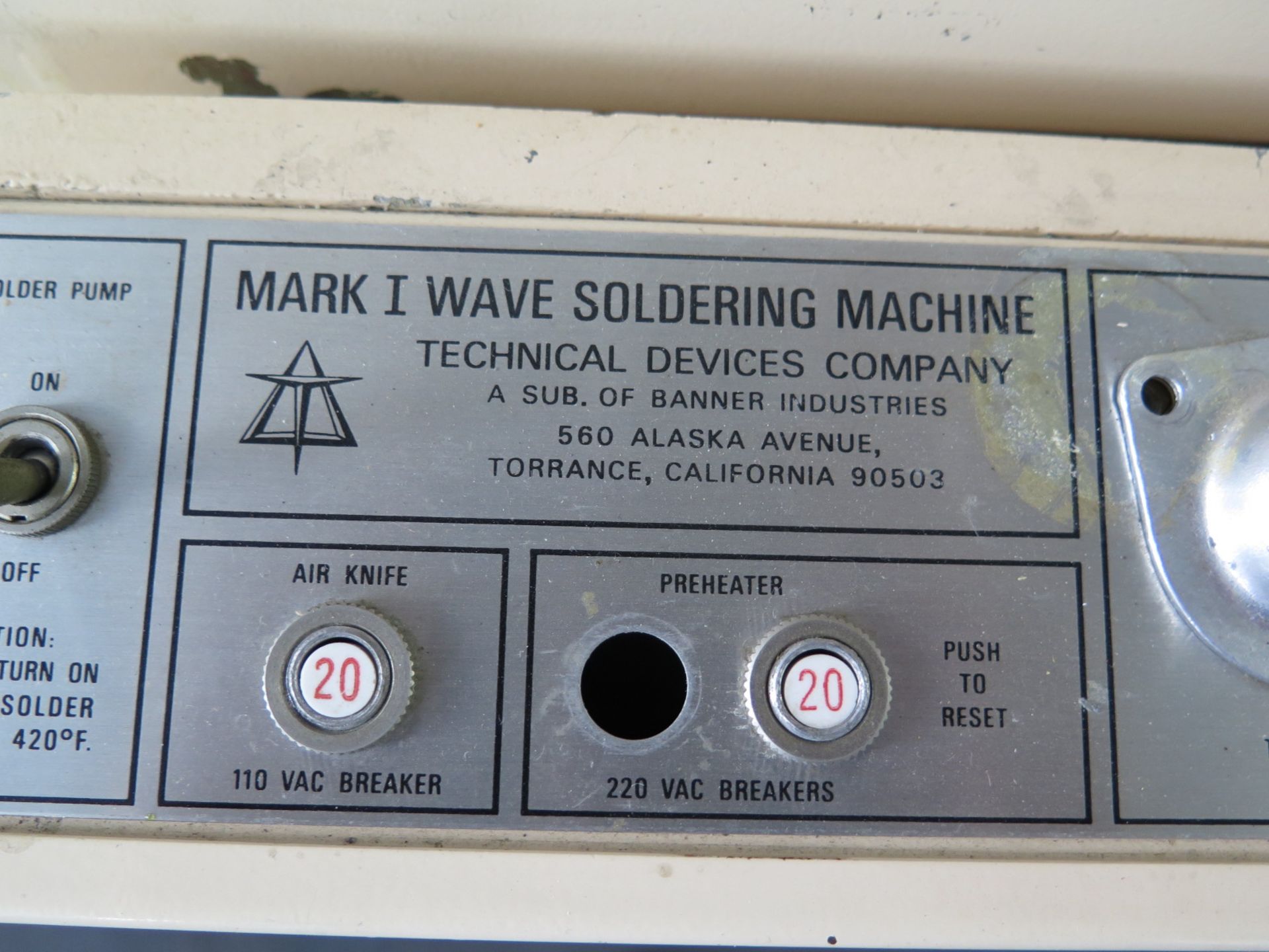 Banner Technical Devices mdl. MARK I-C Mark-1 Wave Soldering Machine s/n 283-2805 - Image 2 of 6