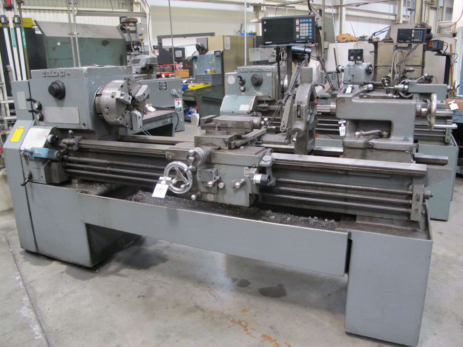 LeBlond Regal Servo Shift 19â€ x 58â€ Lathe s/n 12E-524 w/ Sony DRO, 3â€ Bore Thru Spindle, 40-