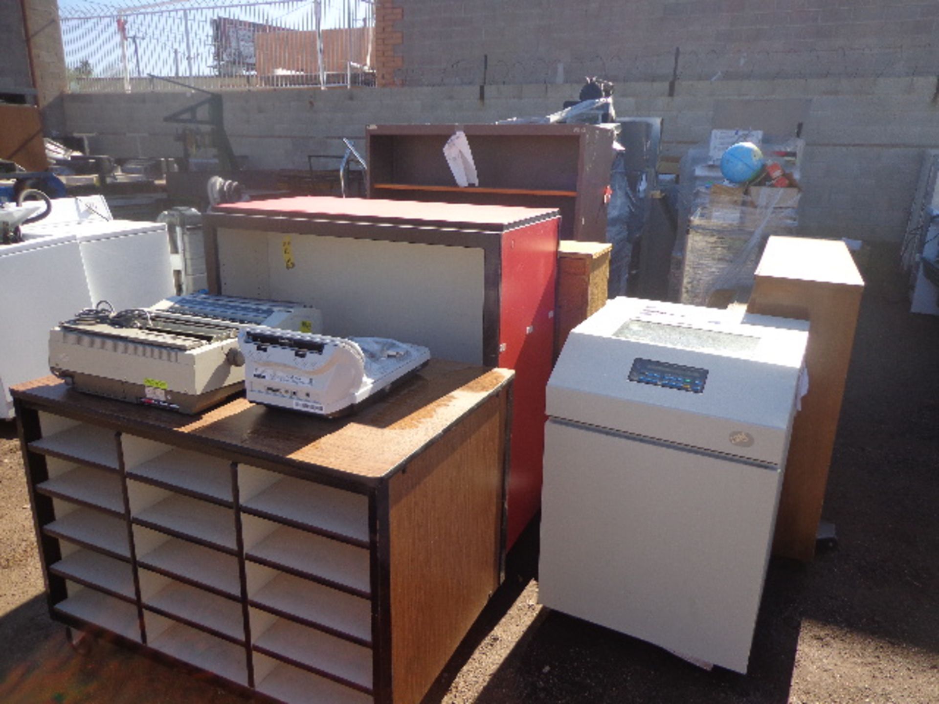 LOT FILE CABINETS, PIANO, TYPE WRITER, ICE MAKER, PRINTERS