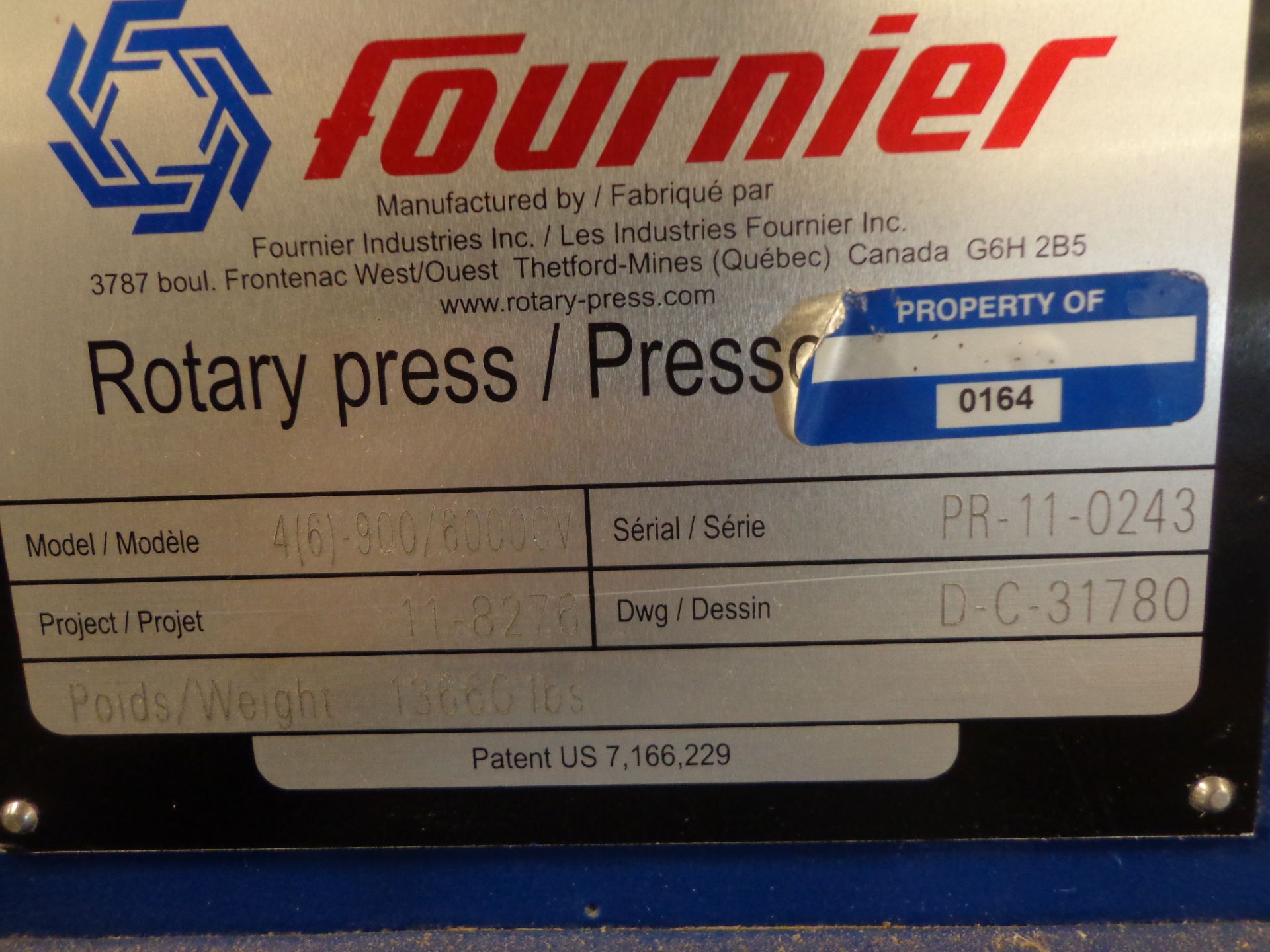 FORNIER ROTARY PRESS MDL 4(6)-900-6000CV SN. PR-11-0243 (SOLD SUBJECT TO BULK BID OFFERING) - Image 5 of 7