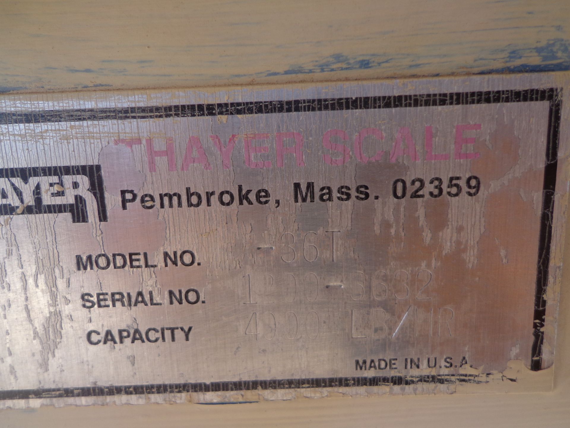 THAYER WEIGH BELT, CONVEYOR SCALE MDL. 36T SN. 1200-6632 - Image 2 of 3