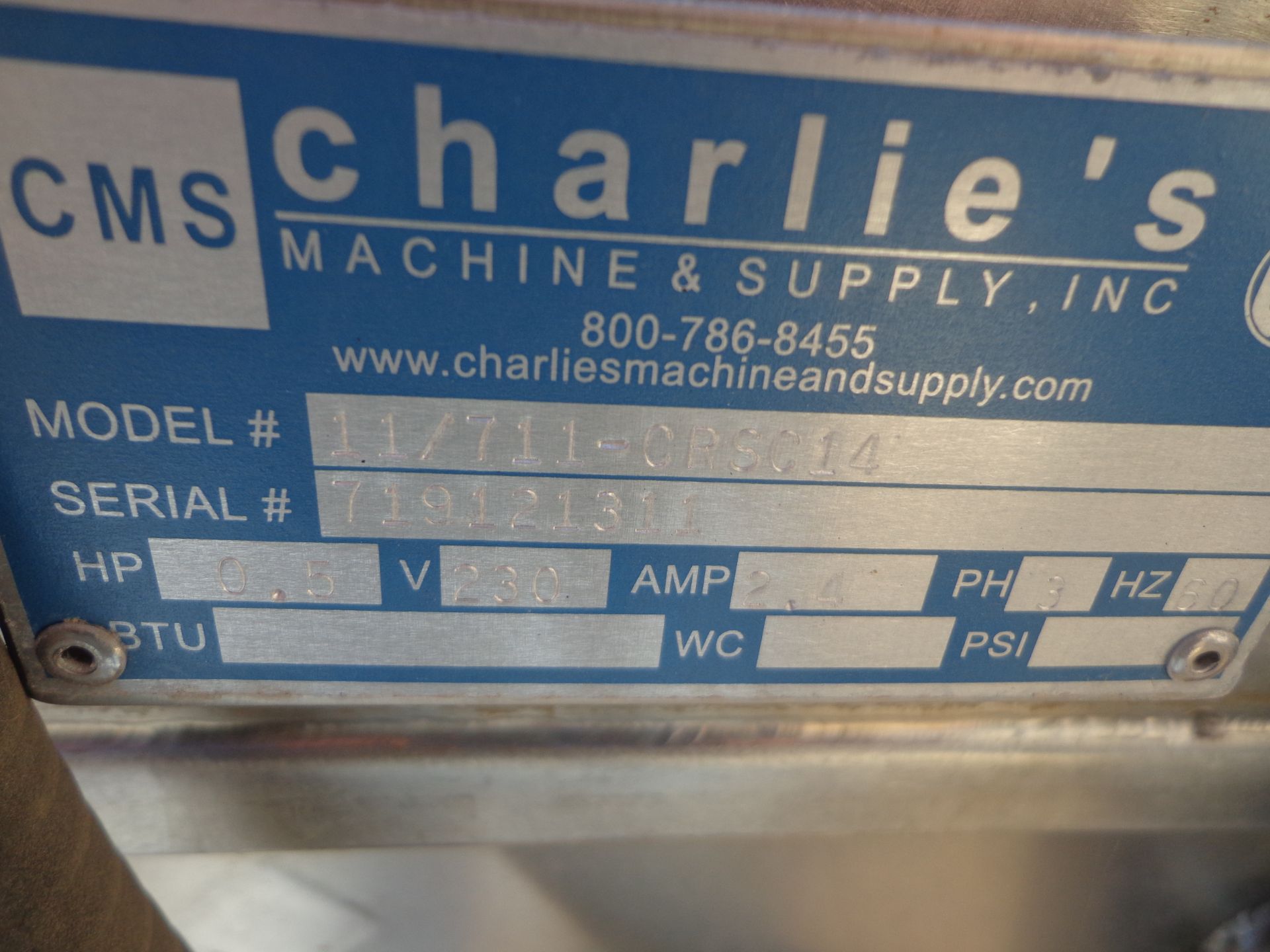 CHARLIES SS CONVEYOR MDL. 1-711-CRSD14 SN 719121311,  1/2 HP - Image 2 of 4