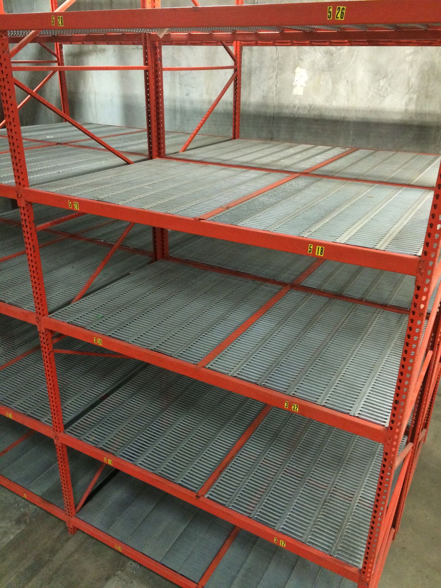 10 BAYS(100 LINEAR FT) OF CARPET STORAGE RACKS WITH PUNCHED DECKING, 4 SHELVES/BAY - Image 12 of 13