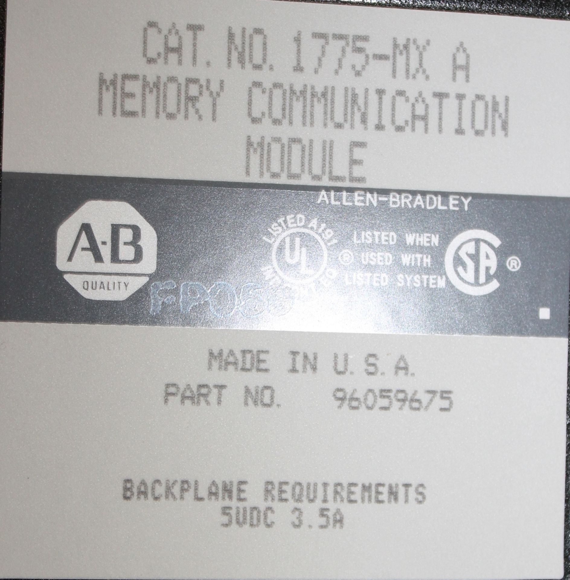 ALLEN BRADLEY 1775-MX MEMORY COMMUNICATION MODULE, CAT: 1775-MX A, 5 VDC, 3.5A - Image 5 of 6