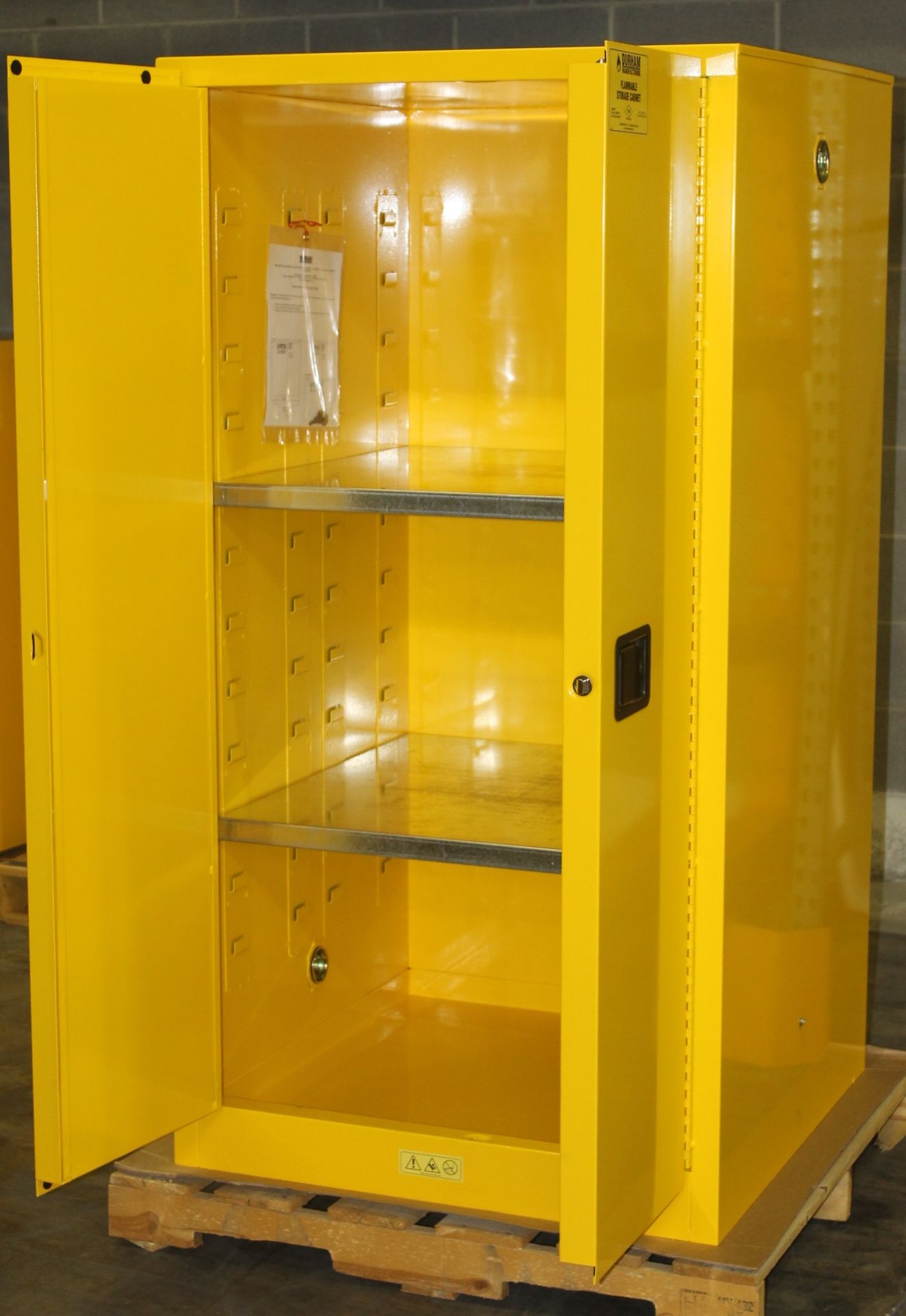 60 GALLONS FLAMMABLE SAFETY STORAGE CABINET,  NEW NEVER USED MODEL: 1060M-50 2 SHELVES 60 GALLONS