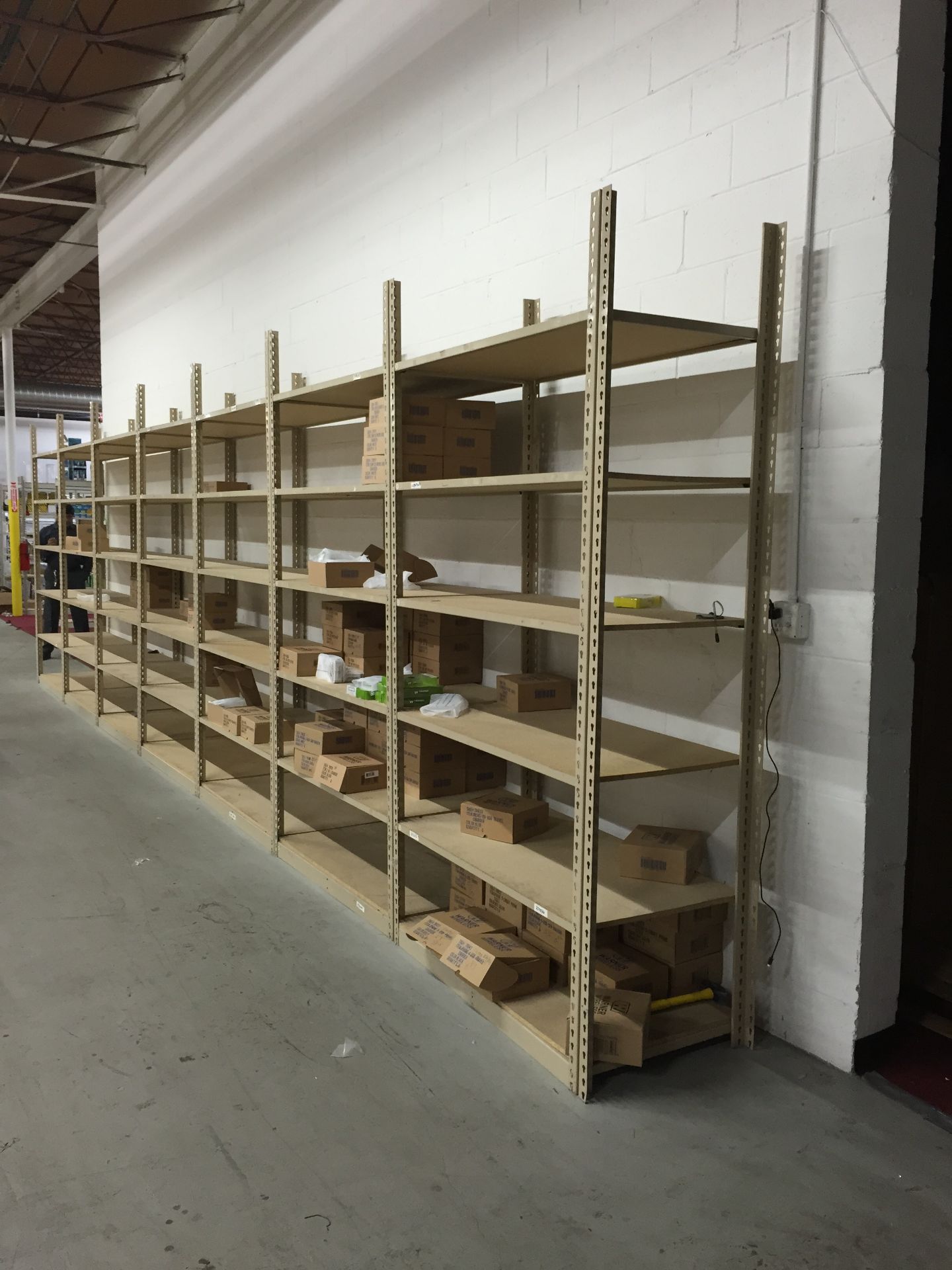 50 SECTIONS OF RIVETIER INDUSTRIAL SHELVING,  EACH SIZE 28"D X 65"W X 84"H, COLOR: MANILA, 5 SHELVES - Image 8 of 9