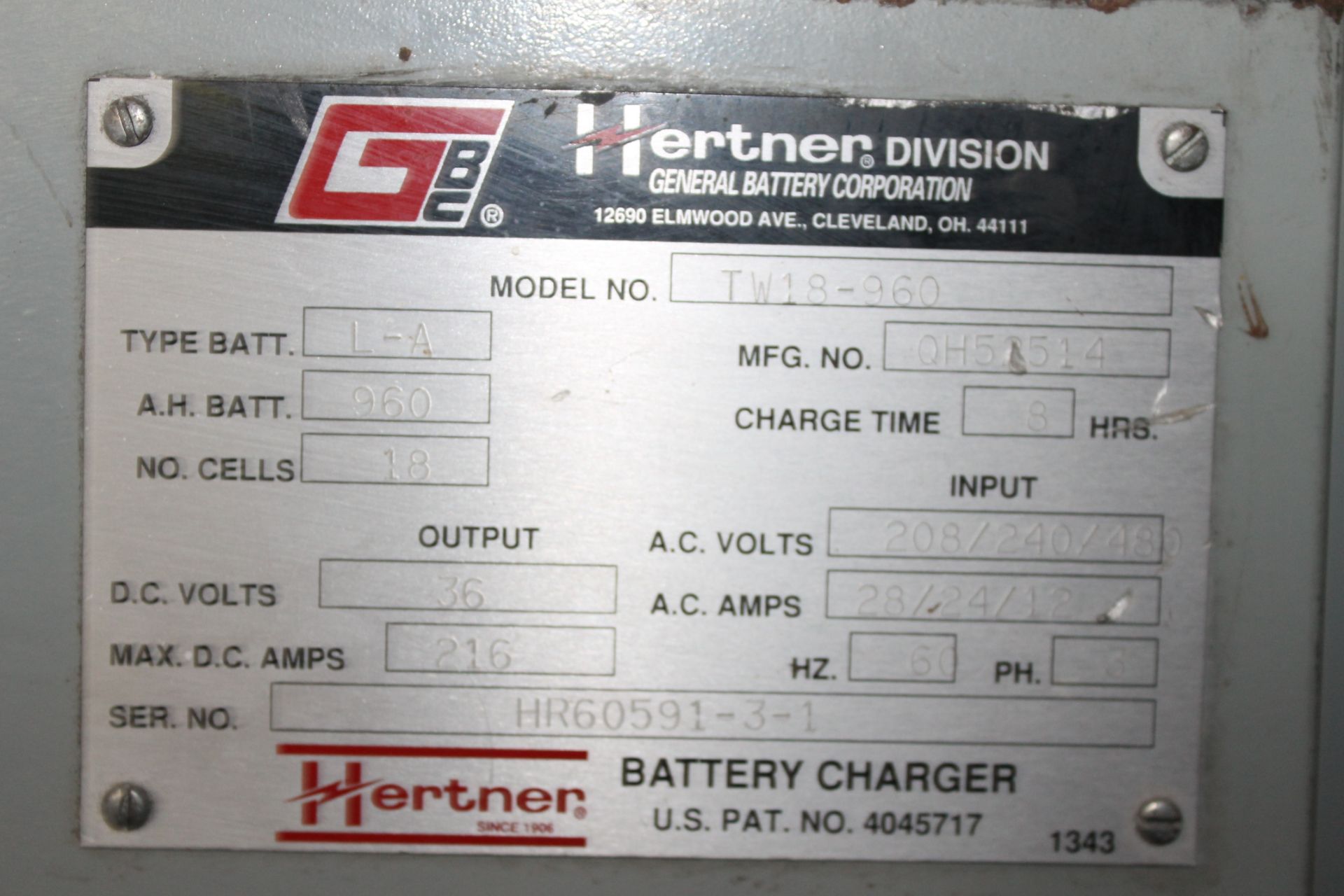 HERTNER 36 VOLTS ELECTRIC FORKLIFT BATTERY CHARGER - Image 4 of 4