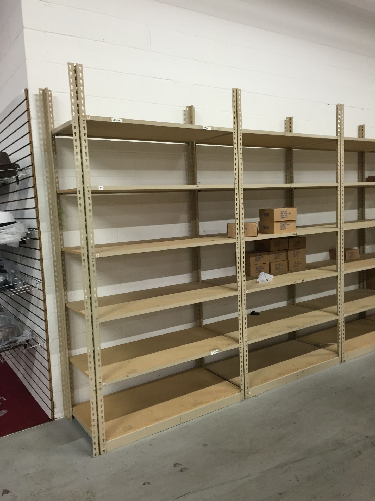 20 SECTIONS OF RIVETIER INDUSTRIAL SHELVING,  EACH SIZE 28"D X 65"W X 84"H, COLOR: MANILA, 5 SHELVES - Image 3 of 5