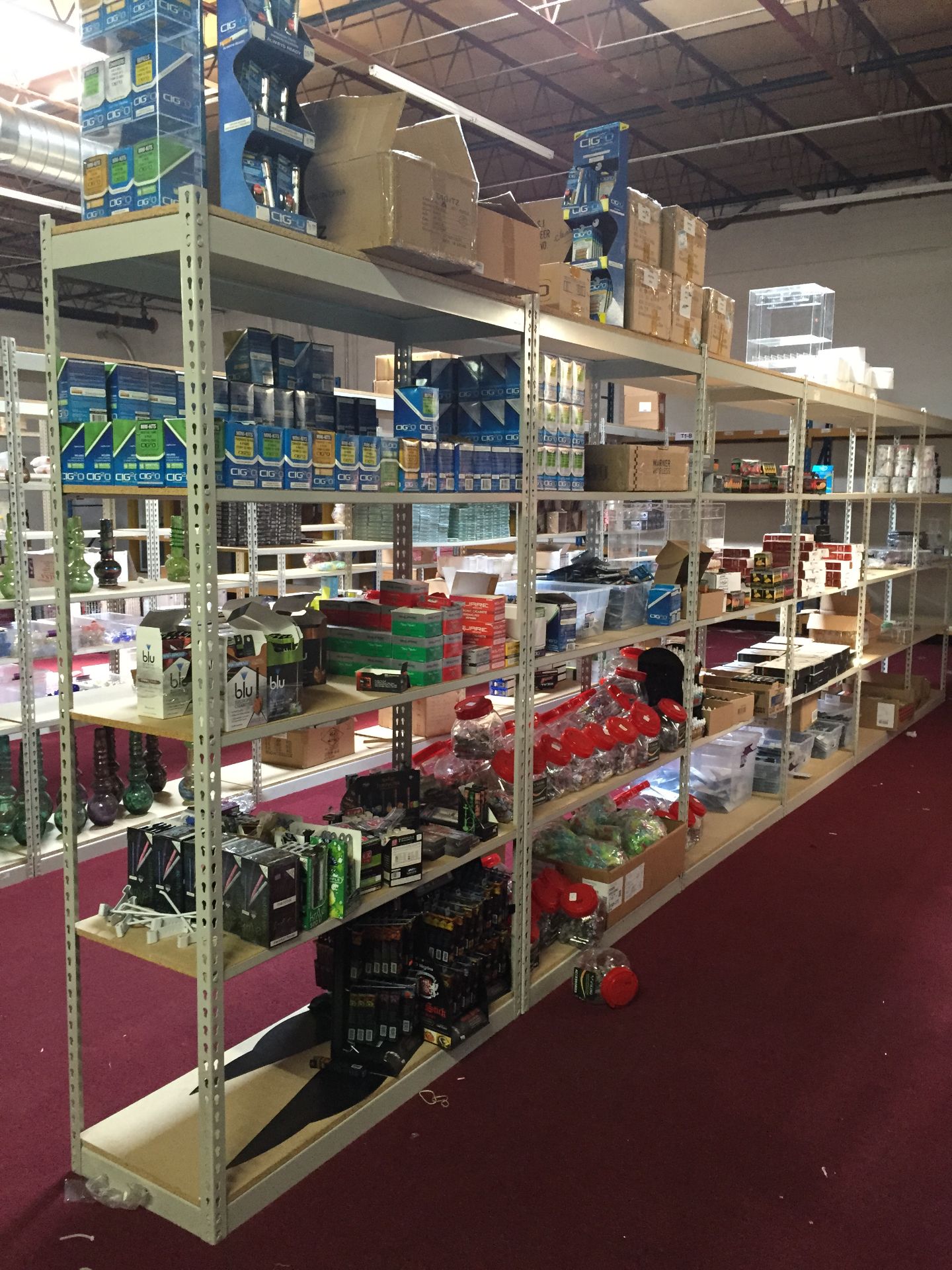 ONE LOT OF 10 SECTIONS OF RIVETIER INDUSTRIAL SHELVING,  EACH SIZE 18"D X 48"W X 84"H, COLOR: