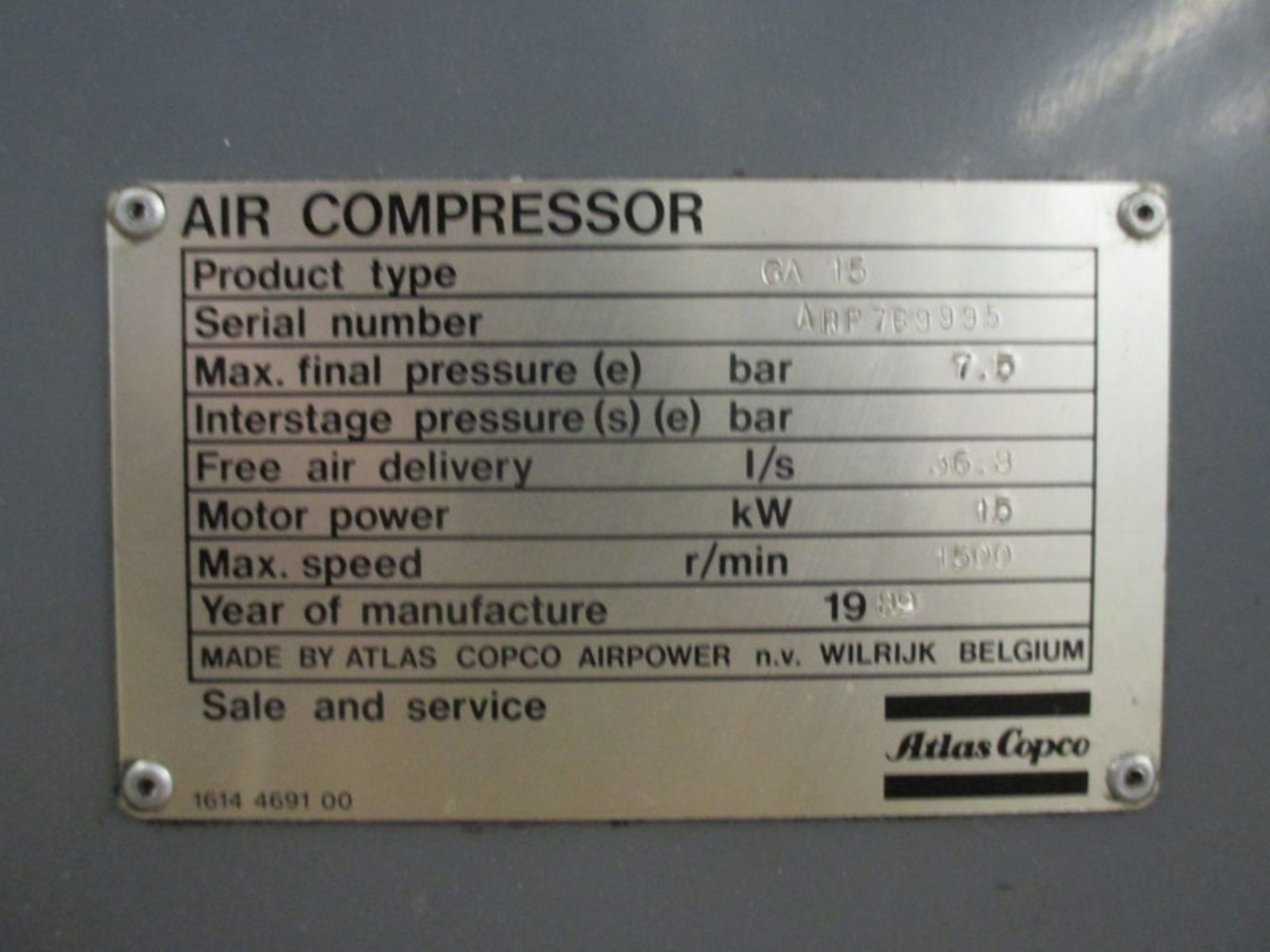 Atlas Copco Air Compressor - Image 2 of 2